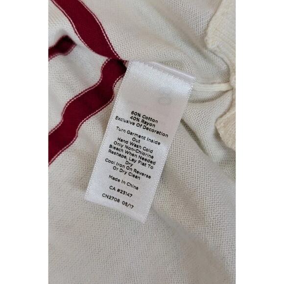 Talbots Lightweight Sweater Ivory with Red Stripes Mini Bows 3/4 Sleeves Size XL - Picture 11 of 11